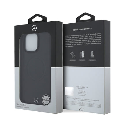 Apple iPhone 16 Pro Max Kılıf Mercedes Benz Orjinal Lisanslı M-safe Şarj Özellikli Metal Yıldız Logolu Sade Pürüzsüz Deri Kapak Siyah