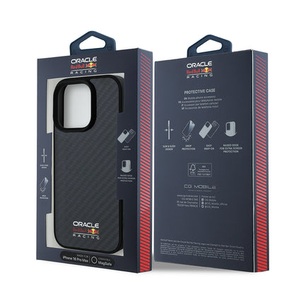 Apple iPhone 16 Pro Max Kılıf Redbull Orjinal Lisanslı M-safe Şarj Özellikli Karbon Fiber Tasarımlı Parlayan Logolu Kapak Siyah