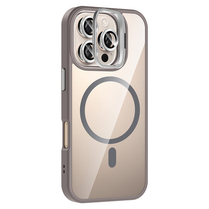 Apple iPhone 16 Pro Max Kılıf Standlı ve Kamera Lens Hediyeli M-Safe Şarj Özellikli Zore Etro Kapak Lacivert