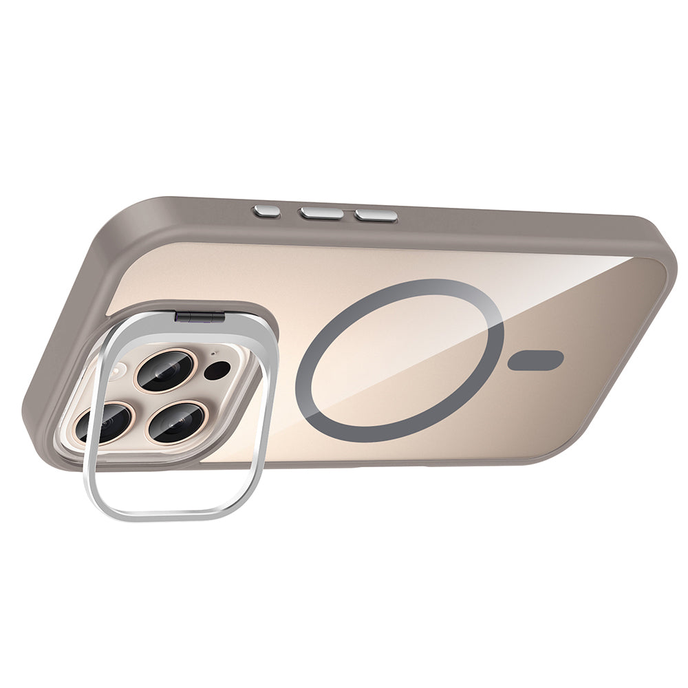 Apple iPhone 16 Pro Max Kılıf Standlı ve Kamera Lens Hediyeli M-Safe Şarj Özellikli Zore Etro Kapak Lacivert