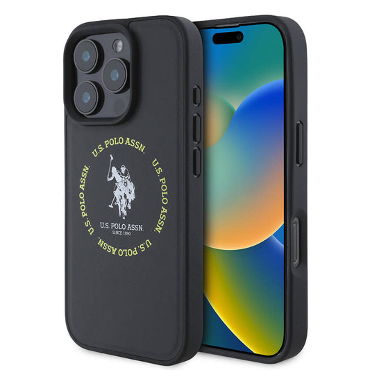 Apple iPhone 16 Pro Max Kılıf U.S. Polo Assn. Orjinal Lisanslı M-safe Şarj Özellikli Circle ve Double Horse Logolu Deri Kapak Siyah