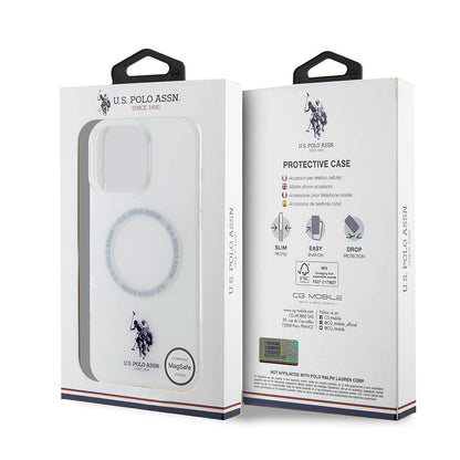 Apple iPhone 16 Pro Max Kılıf U.S. Polo Assn. Orjinal Lisanslı M-safe Şarj Özellikli IML Double Horse Logolu Ring Kapak Beyaz