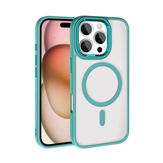 Apple iPhone 16 Pro Max Kılıf Wireless Şarj Özellikli Zore Krom M-safe Silikon Kapak Gümüş