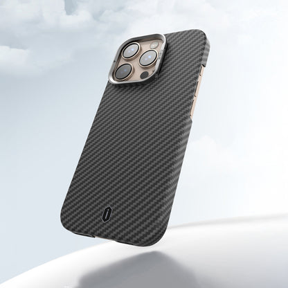 Apple iPhone 16 Pro Max Kılıf Wiwu DCC-206 M-safe Şarj Özellikli Kamera Standlı Aramid Fiber Tasarım Kevlar Kapak Siyah