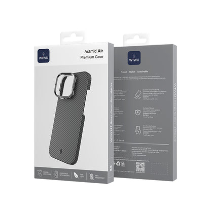 Apple iPhone 16 Pro Max Kılıf Wiwu DCC-206 M-safe Şarj Özellikli Kamera Standlı Aramid Fiber Tasarım Kevlar Kapak Siyah