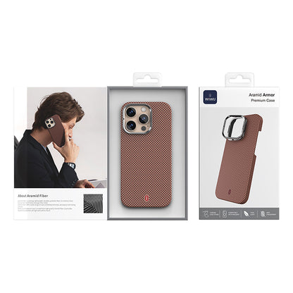 Apple iPhone 16 Pro Max Kılıf Wiwu DCC-208 M-safe Şarj Özellikli Kamera Standlı Aramid Fiber Tasarım Kevlar Kapak Siyah