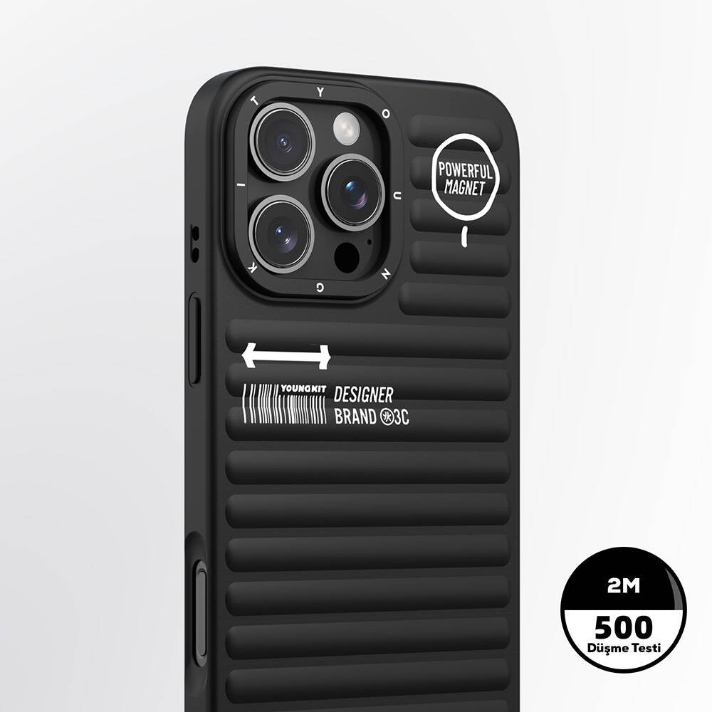 Apple iPhone 16 Pro Max M-safe Şarj Özellikli Kılıf Mat Renkli Tasarım Youngkit Original Serisi Kapak Siyah