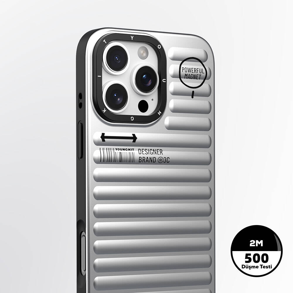 Apple iPhone 16 Pro Max M-safe Şarj Özellikli Kılıf Mat Renkli Tasarım Youngkit Original Serisi Kapak Gümüş