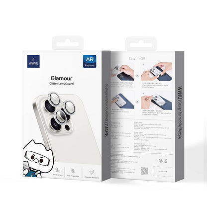 Apple iPhone 16 Pro Wiwu LG-006 Diamond Lens Guard Kolay Uygulama Aparatlı Kamera Lens Koruyucu Gri