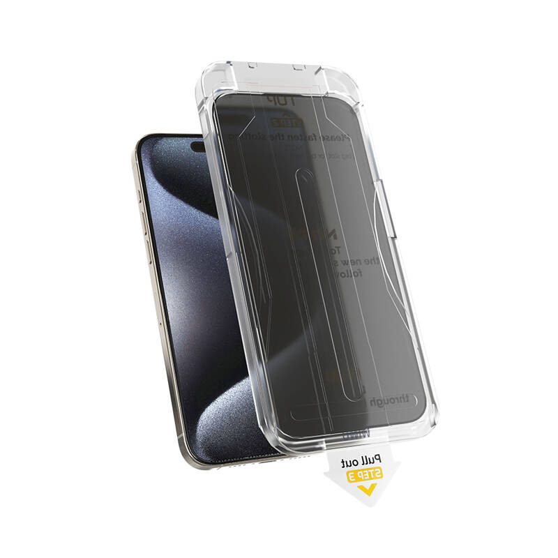 Apple iPhone 16 Wiwu Wi-SQ009 Easy Install iPrivacy 360° Anti-Peep Oleofobik Temperli Cam Ekran Koruyucu + Kolay Uygulama Aparatlı Siyah