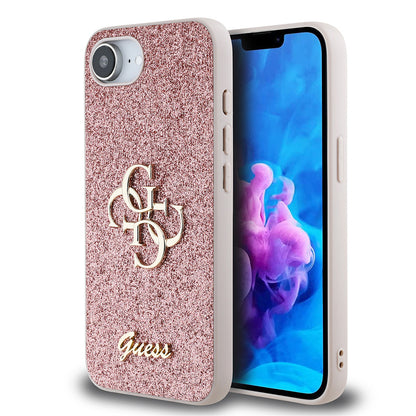 Apple iPhone 16E Kılıf Guess Orjinal Lisanslı 4G Büyük Metal Logolu Glitter Kapak Pembe