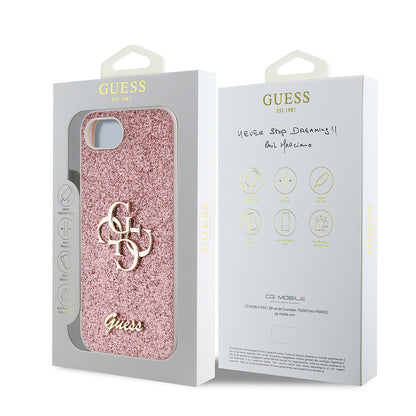 Apple iPhone 16E Kılıf Guess Orjinal Lisanslı 4G Büyük Metal Logolu Glitter Kapak Pembe