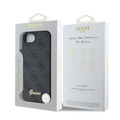 Apple iPhone 16E Kılıf Guess Orjinal Lisanslı 4G Desenli Script Metal Logolu Kapak Pembe