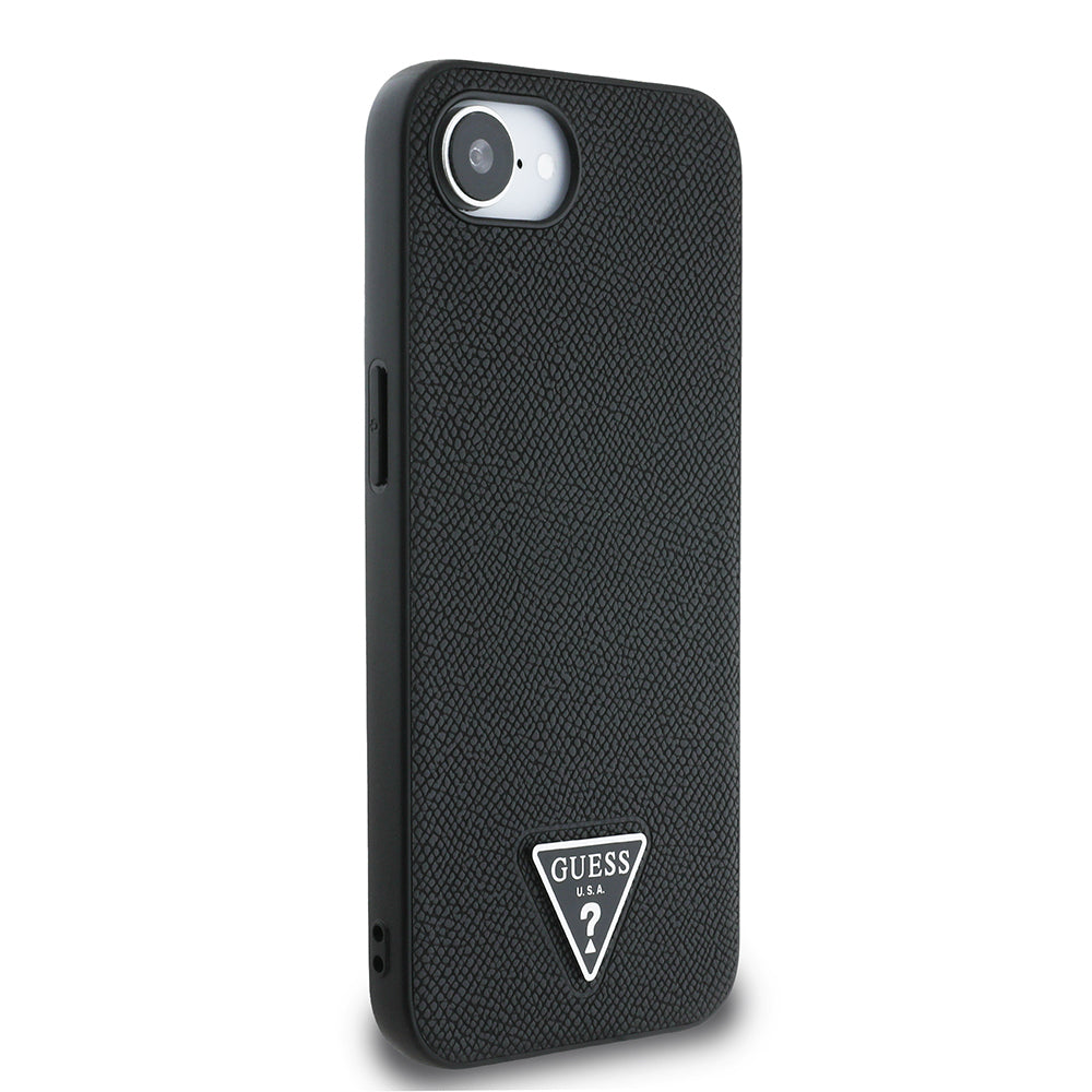 Apple iPhone 16E Kılıf Guess Orjinal Lisanslı M-safe Şarj Özellikli Grained Triangle Kapak Siyah