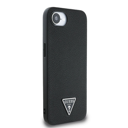 Apple iPhone 16E Kılıf Guess Orjinal Lisanslı M-safe Şarj Özellikli Grained Triangle Kapak Siyah