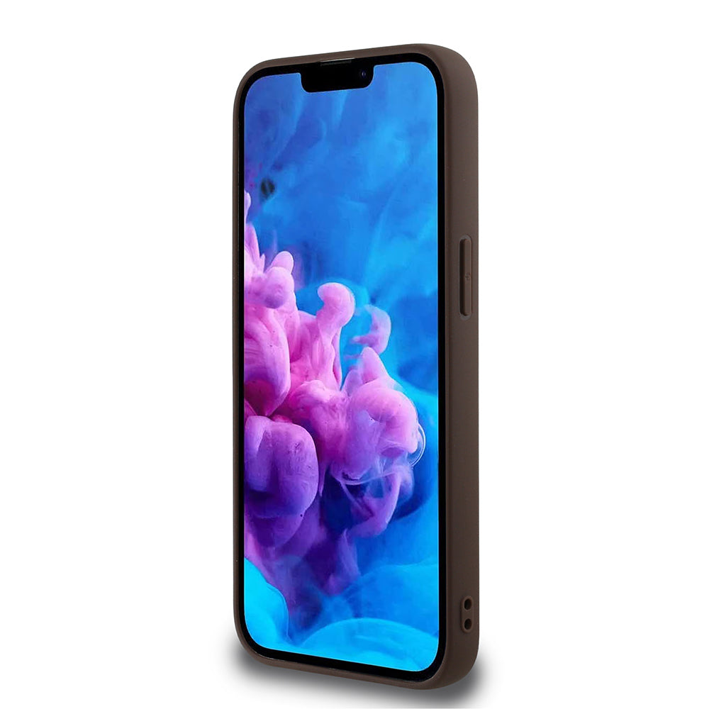 Apple iPhone 16E Kılıf Guess Orjinal Lisanslı M-safe Şarj Özellikli PU Halkalı 4G Desenli Yazı Logolu Kapak Kahverengi