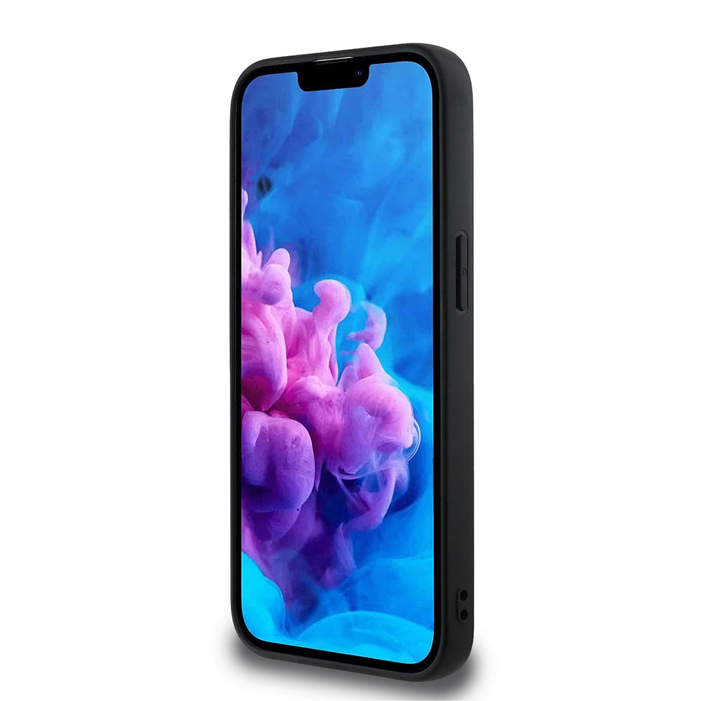 Apple iPhone 16E Kılıf Guess Orjinal Lisanslı M-safe Şarj Özellikli PU Üçgen Logo 4G Desenli Kapak Siyah