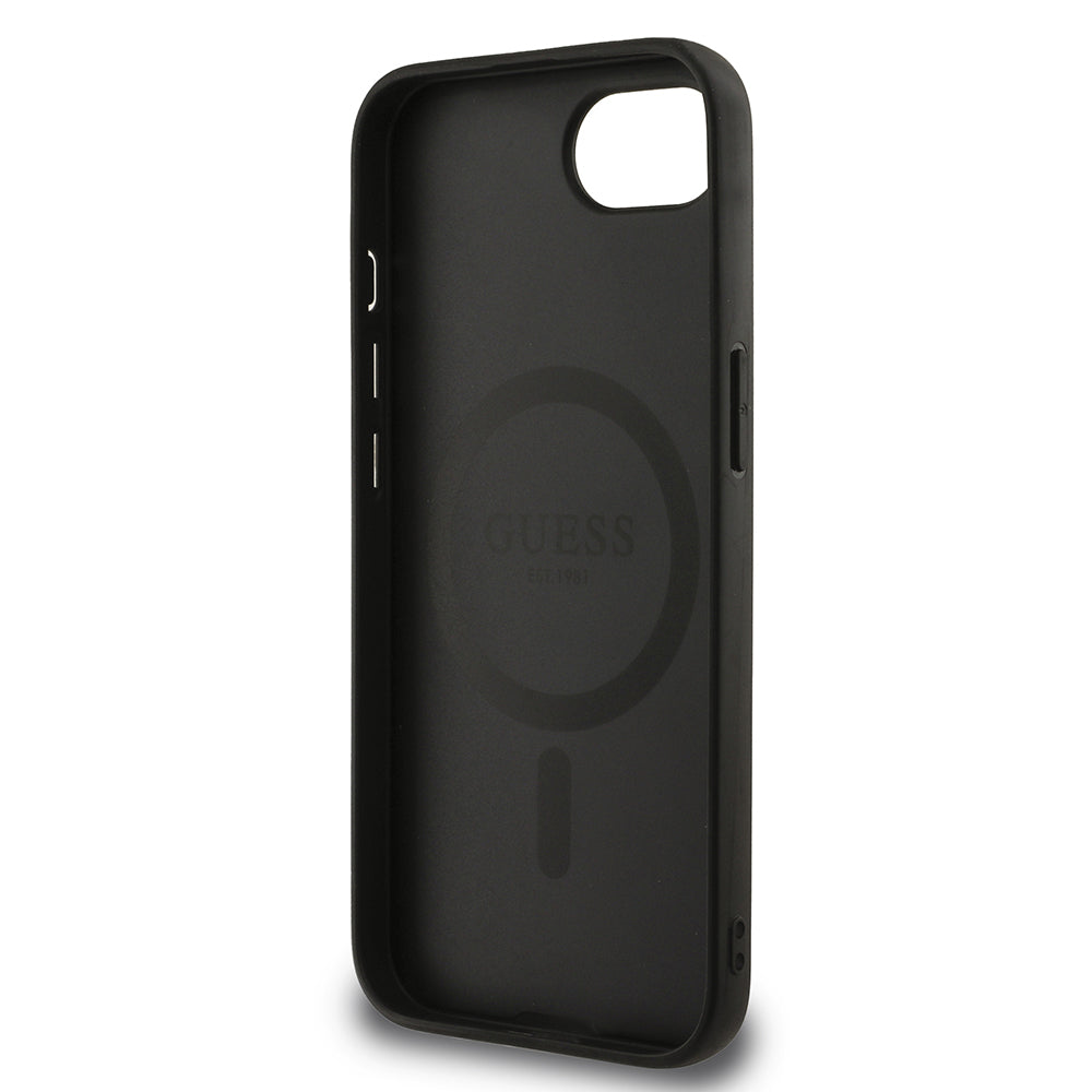 Apple iPhone 16E Kılıf Guess Orjinal Lisanslı M-safe Şarj Özellikli Yazı Logolu Peony Kapak Siyah