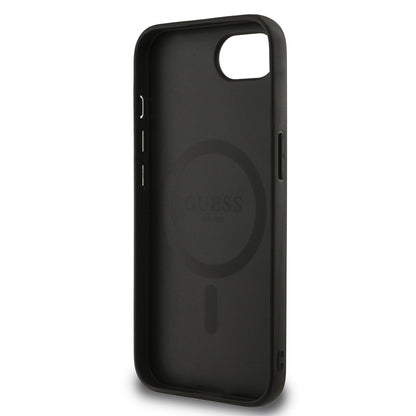 Apple iPhone 16E Kılıf Guess Orjinal Lisanslı M-safe Şarj Özellikli Yazı Logolu Peony Kapak Siyah