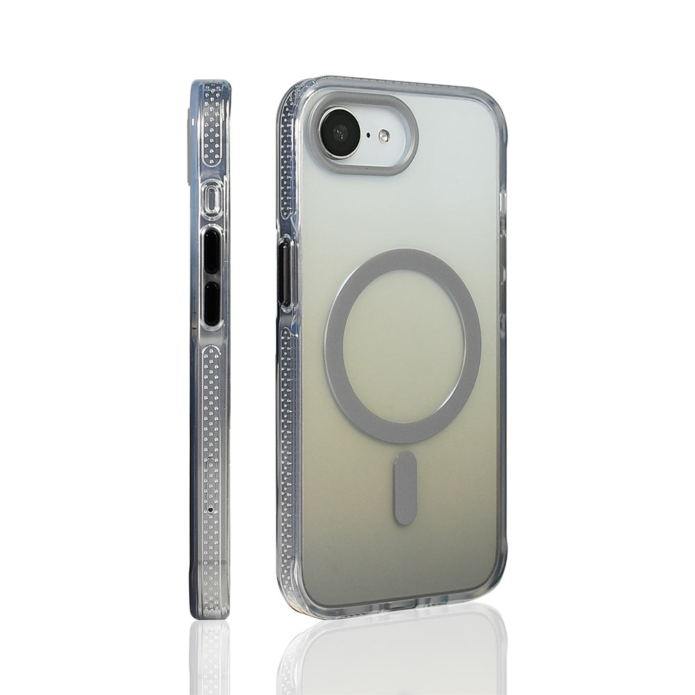 Apple iPhone 16E Kılıf M-safe Şarj Özellikli Transparan Renk Geçişli Zore Toros Kapak Gri