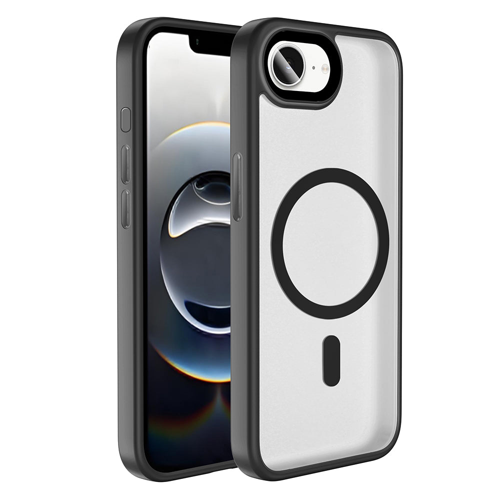 Apple iPhone 16E Kılıf Mat Arka Yüzey Wireless Şarj Özellikli Zore Flet M-safe Kapak Siyah