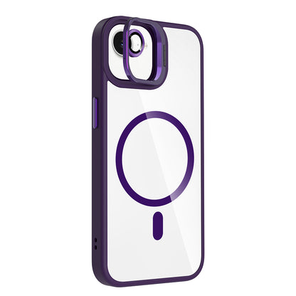 Apple iPhone 16E Kılıf Standlı ve Kamera Lens Hediyeli M-Safe Şarj Özellikli Zore Etro Kapak Gri