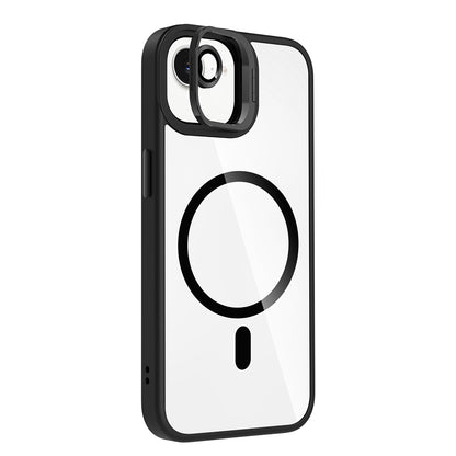 Apple iPhone 16E Kılıf Standlı ve Kamera Lens Hediyeli M-Safe Şarj Özellikli Zore Etro Kapak Lacivert