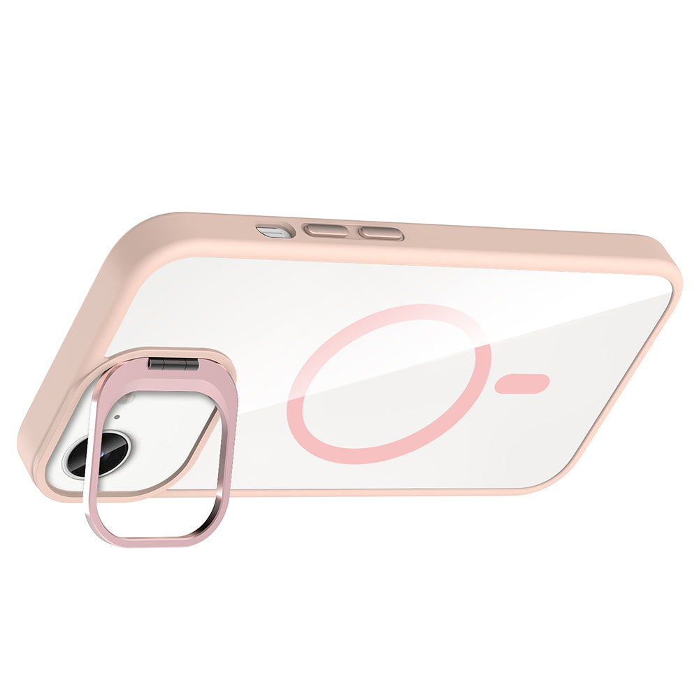 Apple iPhone 16E Kılıf Standlı ve Kamera Lens Hediyeli M-Safe Şarj Özellikli Zore Etro Kapak Gri