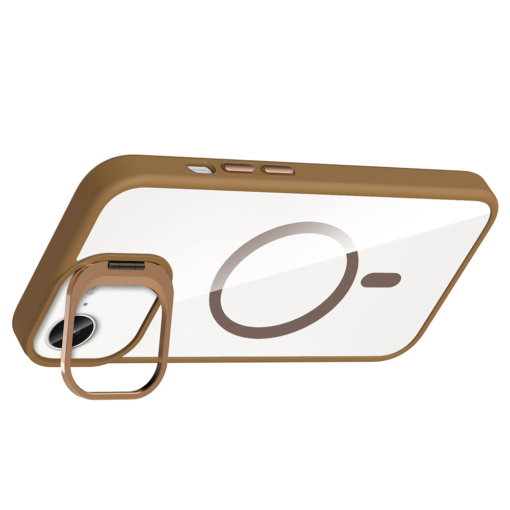 Apple iPhone 16E Kılıf Standlı ve Kamera Lens Hediyeli M-Safe Şarj Özellikli Zore Etro Kapak Derin Mor