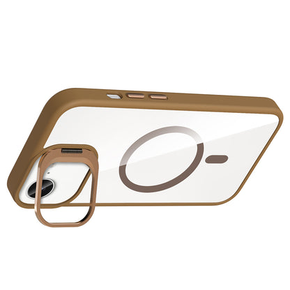 Apple iPhone 16E Kılıf Standlı ve Kamera Lens Hediyeli M-Safe Şarj Özellikli Zore Etro Kapak Pembe