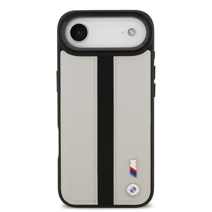 Apple iPhone 17 Air Kılıf BMW Orjinal Lisanslı M-safe Şarj Özellikli Deri Arka Yüzey Metal Logolu Delikli Şerit Tasarımlı Kapak  Mavi