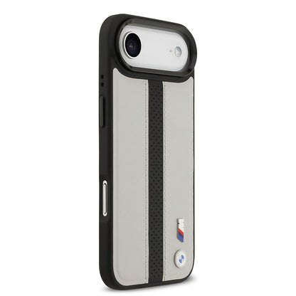 Apple iPhone 17 Air Kılıf BMW Orjinal Lisanslı M-safe Şarj Özellikli Deri Arka Yüzey Metal Logolu Delikli Şerit Tasarımlı Kapak  Mavi