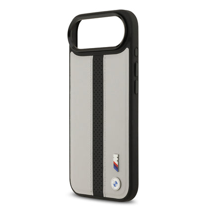 Apple iPhone 17 Air Kılıf BMW Orjinal Lisanslı M-safe Şarj Özellikli Deri Arka Yüzey Metal Logolu Delikli Şerit Tasarımlı Kapak  Lacivert