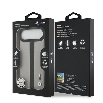 Apple iPhone 17 Air Kılıf BMW Orjinal Lisanslı M-safe Şarj Özellikli Deri Arka Yüzey Metal Logolu Delikli Şerit Tasarımlı Kapak  Lacivert