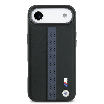 Apple iPhone 17 Air Kılıf BMW Orjinal Lisanslı M-safe Şarj Özellikli Deri Arka Yüzey Metal Logolu Delikli Şerit Tasarımlı Kapak  Lacivert