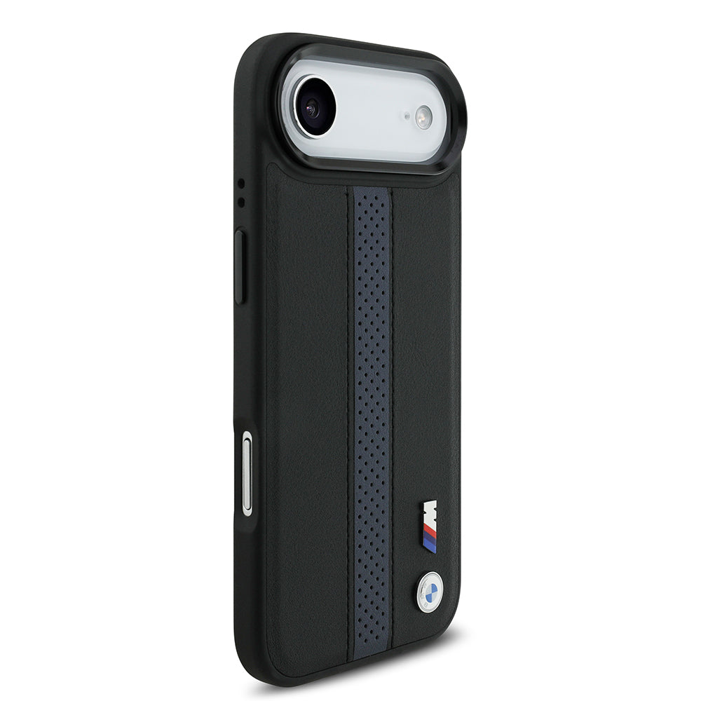 Apple iPhone 17 Air Kılıf BMW Orjinal Lisanslı M-safe Şarj Özellikli Deri Arka Yüzey Metal Logolu Delikli Şerit Tasarımlı Kapak  Gri