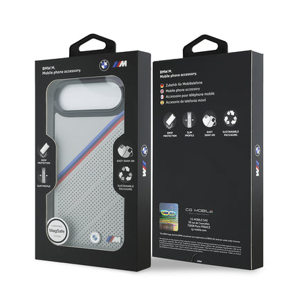 Apple iPhone 17 Air Kılıf BMW Orjinal Lisanslı M-safe Şarj Özellikli M Logolu Üç Şeritli Delikli Deri Kapak Siyah