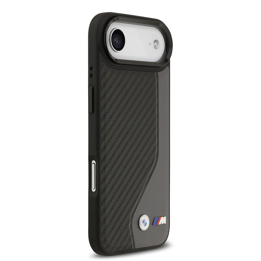 Apple iPhone 17 Air Kılıf BMW Orjinal Lisanslı M-safe Şarj Özellikli Metal BMW ve M Logolu PU Karbon Tasarımlı Kapak Kırmızı