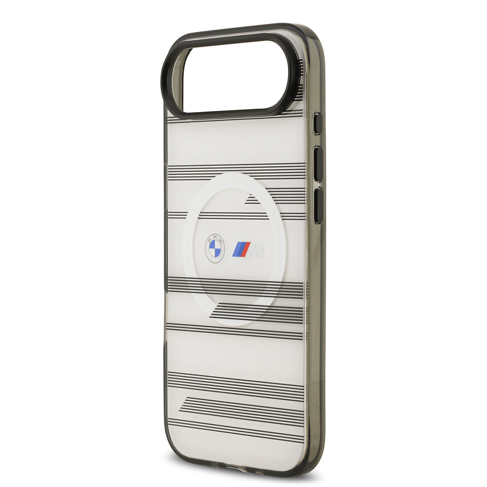 Apple iPhone 17 Air Kılıf BMW Orjinal Lisanslı M-safe Şarj Özellikli Metal Kamera Butonlu Yatay Şeritli M Dizayn Kapak Siyah