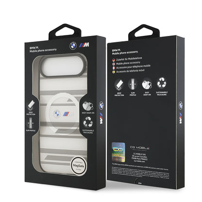 Apple iPhone 17 Air Kılıf BMW Orjinal Lisanslı M-safe Şarj Özellikli Metal Kamera Butonlu Yatay Şeritli M Dizayn Kapak Siyah