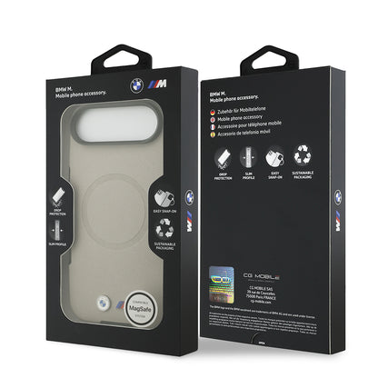 Apple iPhone 17 Air Kılıf BMW Orjinal Lisanslı M-safe Şarj Özellikli Metal Logolu Delikli M Dizayn Deri Kapak Gri