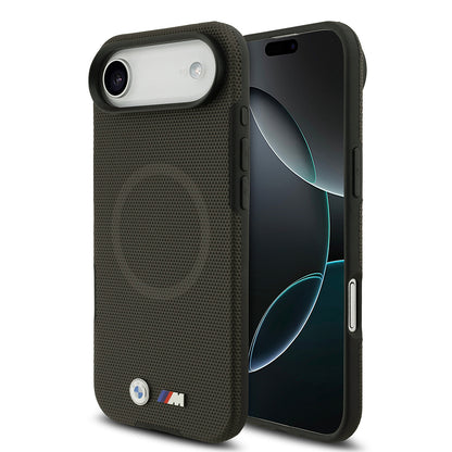 Apple iPhone 17 Air Kılıf BMW Orjinal Lisanslı M-safe Şarj Özellikli Metal Logolu Delikli M Dizayn Deri Kapak Füme