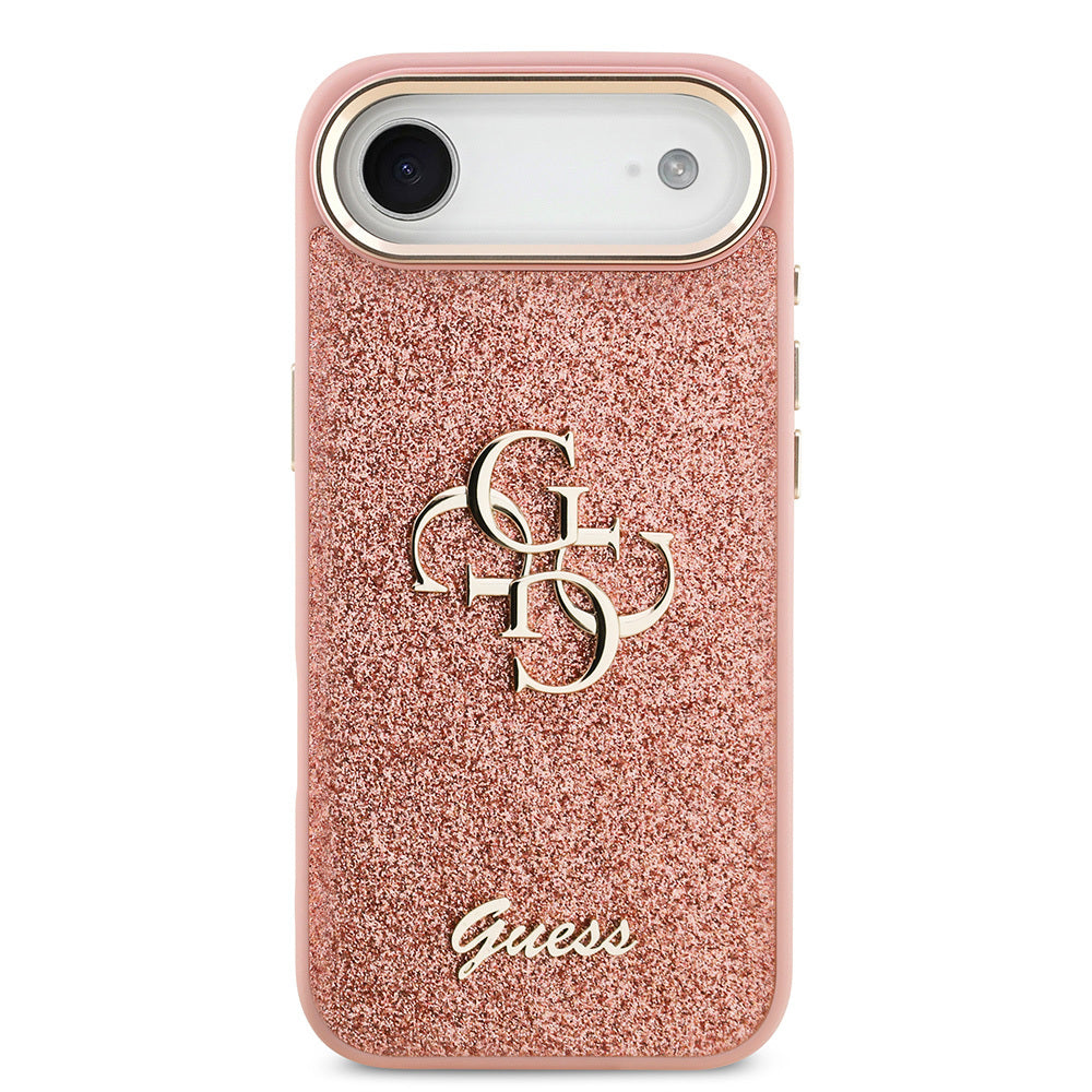 Apple iPhone 17 Air Kılıf Guess Orjinal Lisanslı 4G Büyük Metal Kamera Çerçeveli ve Logolu Glitter Kapak Gold