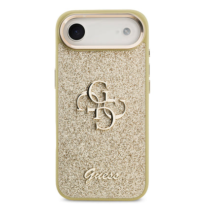 Apple iPhone 17 Air Kılıf Guess Orjinal Lisanslı 4G Büyük Metal Kamera Çerçeveli ve Logolu Glitter Kapak Pembe