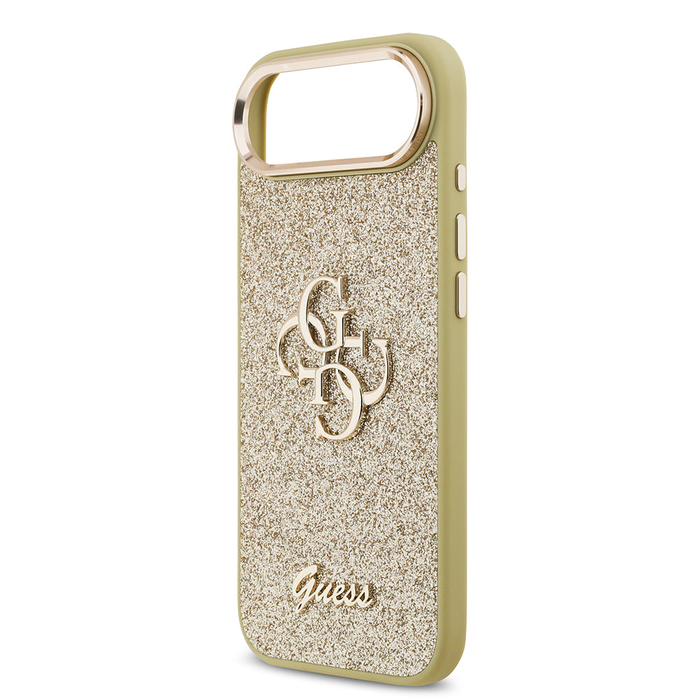 Apple iPhone 17 Air Kılıf Guess Orjinal Lisanslı 4G Büyük Metal Kamera Çerçeveli ve Logolu Glitter Kapak Gold