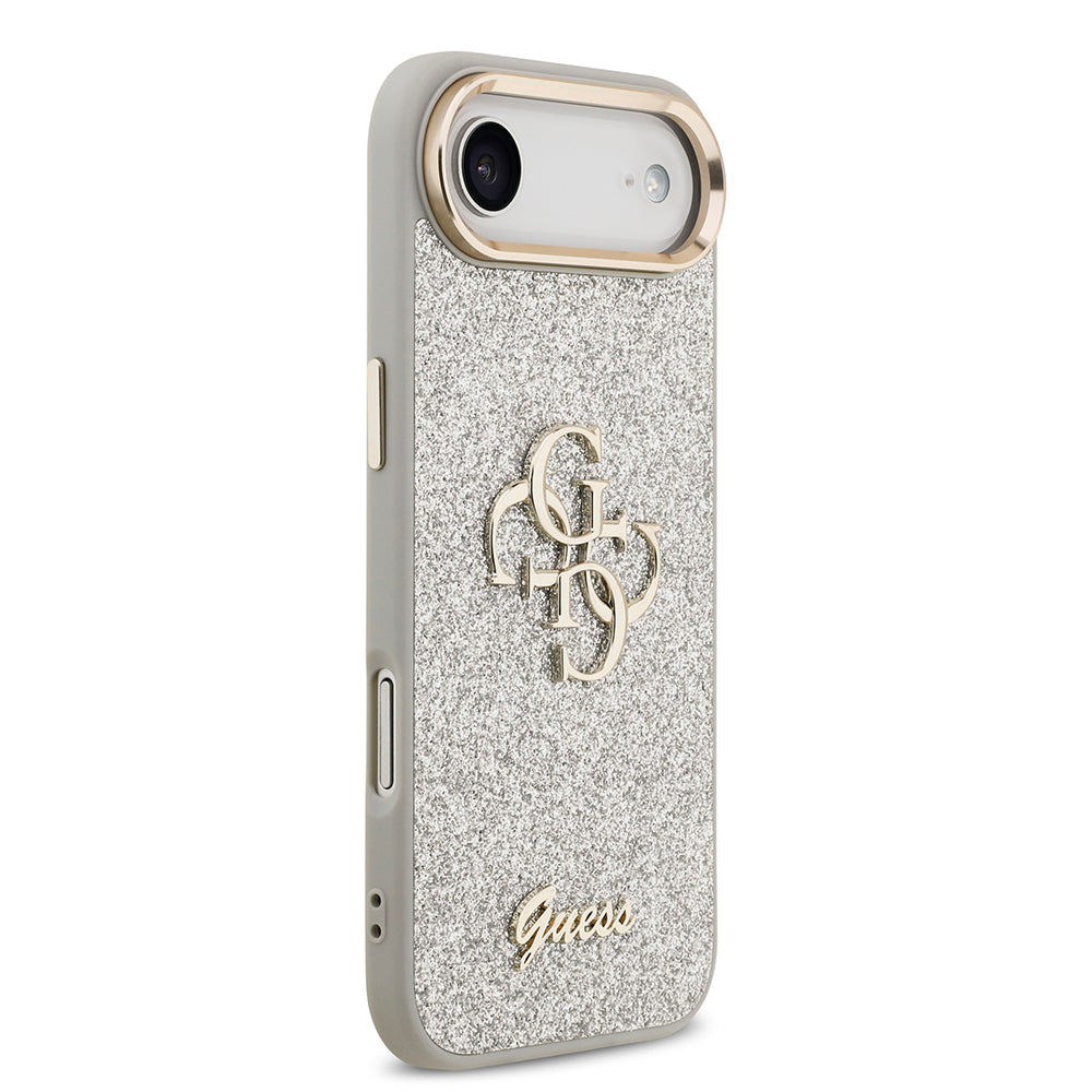 Apple iPhone 17 Air Kılıf Guess Orjinal Lisanslı 4G Büyük Metal Kamera Çerçeveli ve Logolu Glitter Kapak Siyah