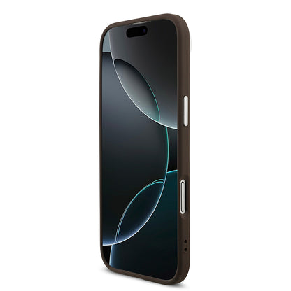 Apple iPhone 17 Air Kılıf Guess Orjinal Lisanslı Gümüş Metal Kamera Çerçeveli 4G Desenli Metal Büyük 4G ve Yazı Logolu Kapak Kahverengi