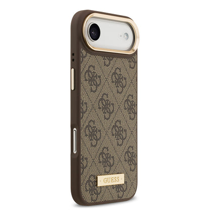 Apple iPhone 17 Air Kılıf Guess Orjinal Lisanslı M-safe Şarj Özellikli 4G Desenli PU Metal Plaka Klasik Logolu Kapak Pembe