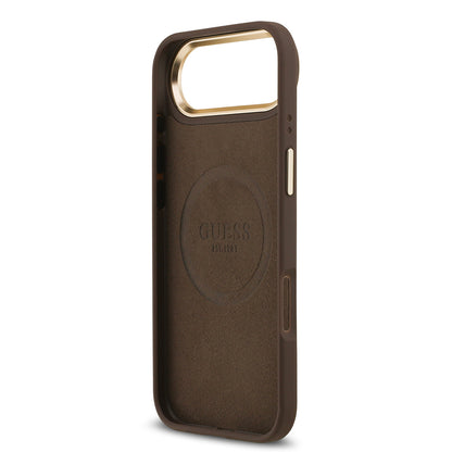 Apple iPhone 17 Air Kılıf Guess Orjinal Lisanslı M-safe Şarj Özellikli 4G Desenli PU Metal Plaka Klasik Logolu Kapak Siyah