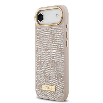 Apple iPhone 17 Air Kılıf Guess Orjinal Lisanslı M-safe Şarj Özellikli 4G Desenli PU Metal Plaka Klasik Logolu Kapak Siyah